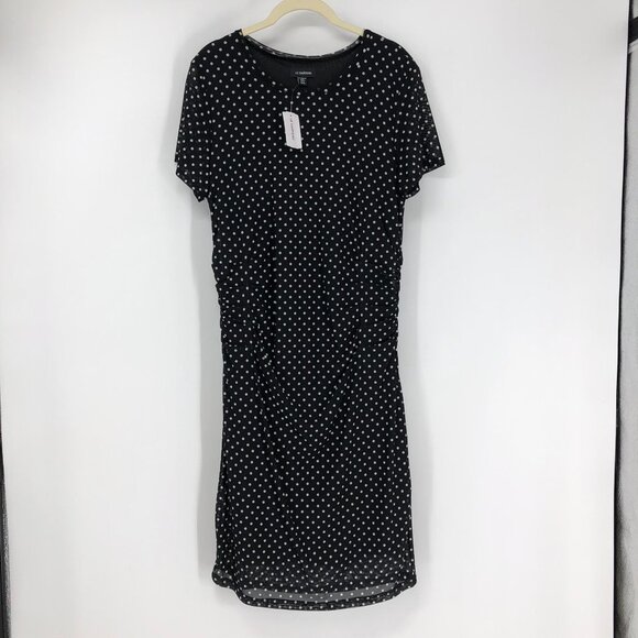Le Chateau Black white Polka Dot short sleeve ruched NWT Dress Size XL - Picture 2 of 16
